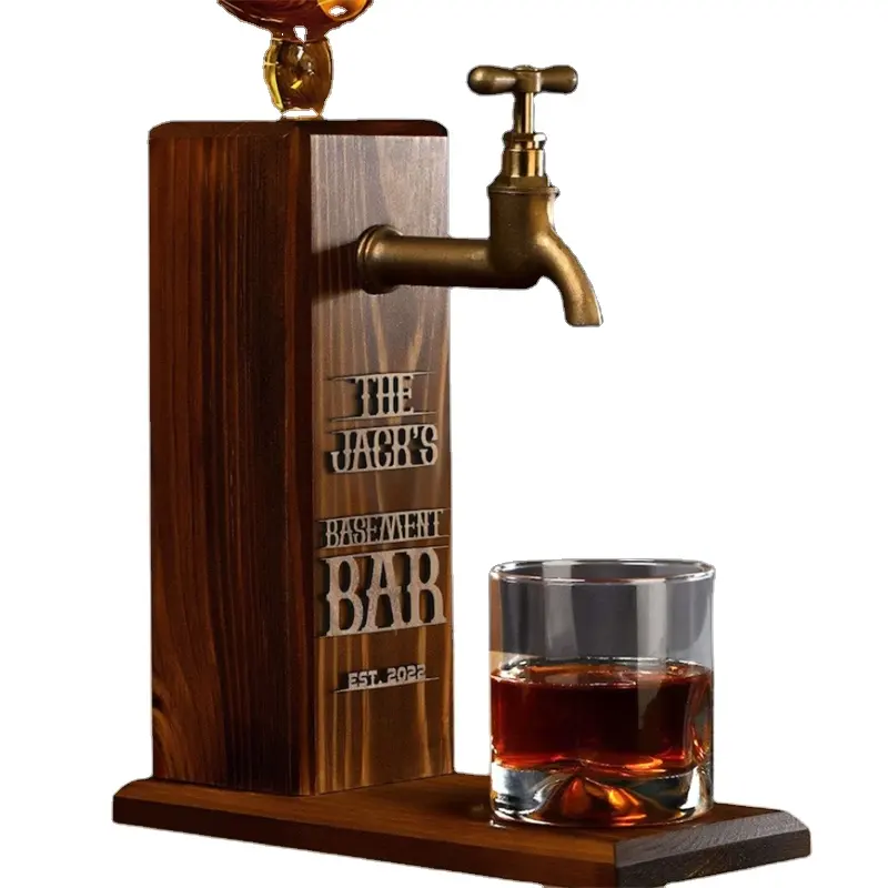 Dispensador de whisky de madera con nombre en relieve personalizado dispensador de licor hogar Bar decoración dispensador de bebidas