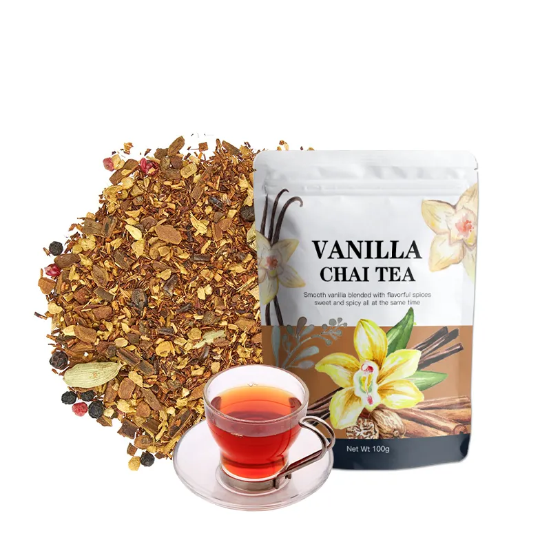OEM-Handelsmarke paket Vanilla Chai Loose Leaf Tea Rooibos Koffein frei Kalorien armer schwarzer Pfeffer Zimt