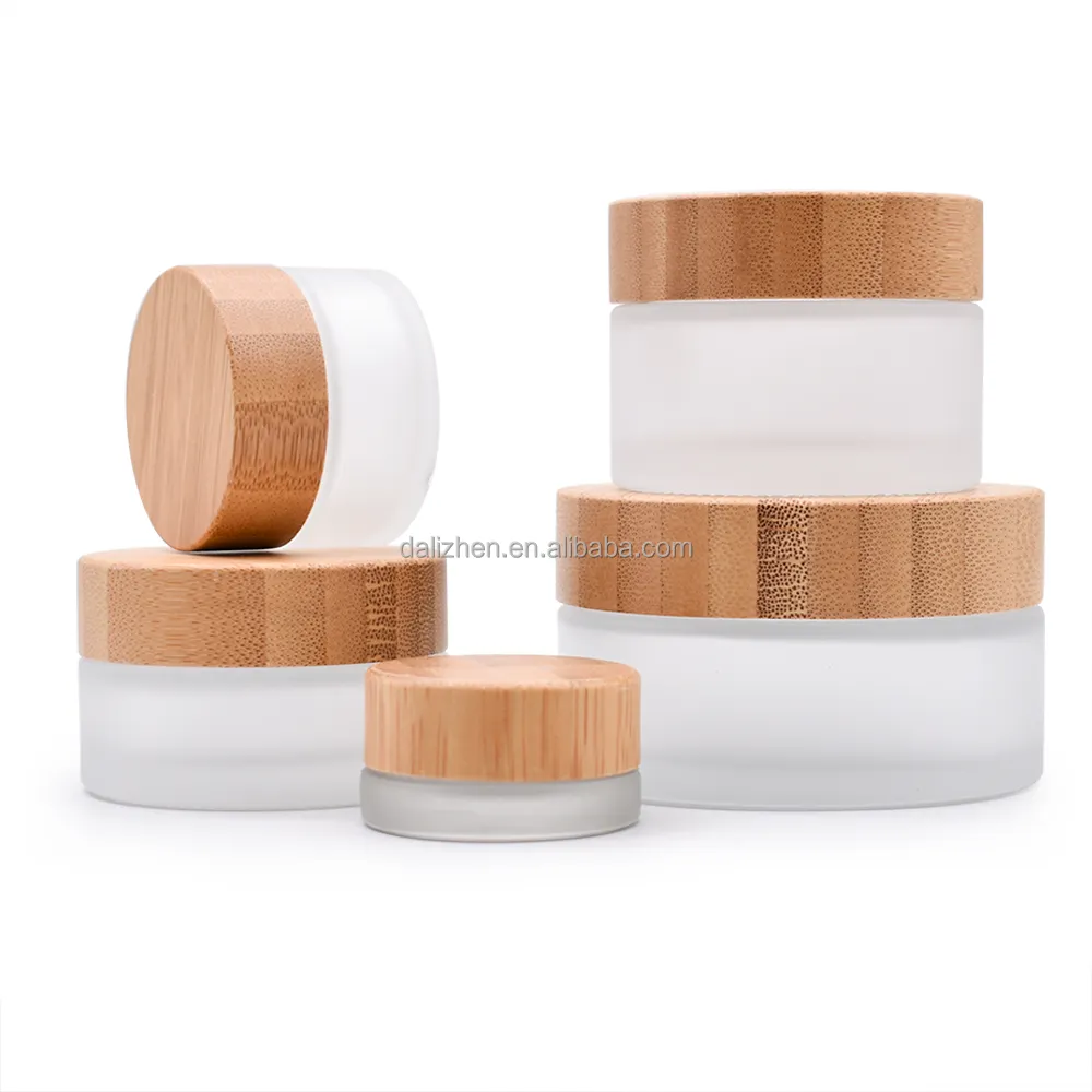 Frascos de bambú 5g 15g 30g 50g 100G 200g tarro de vidrio esmerilado transparente cosmético de madera con tapa de Bambú
