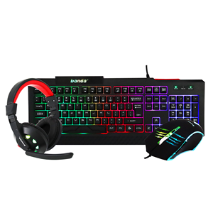 レインボーバックライト4-in-1 RGBゲームセット104キーUSBキーボードマウスヘッドセットマウスパッドコンボ - Product Image 1