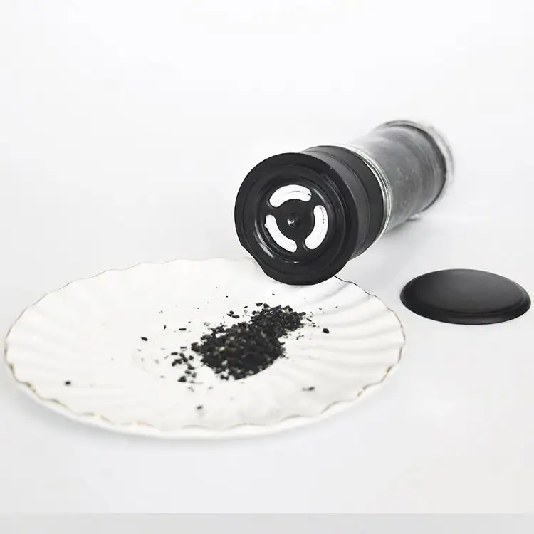 Molinillo de cerámica y sal de vidrio, molino de pimienta y especias con núcleo de cerámica, mecanismo de molienda superior negra, 100ml