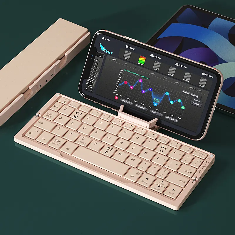 Мини-портативная ультратонкая Беспроводная складная клавиатура с 60 клавишами, совместимая со скрытым кронштейном для телефона