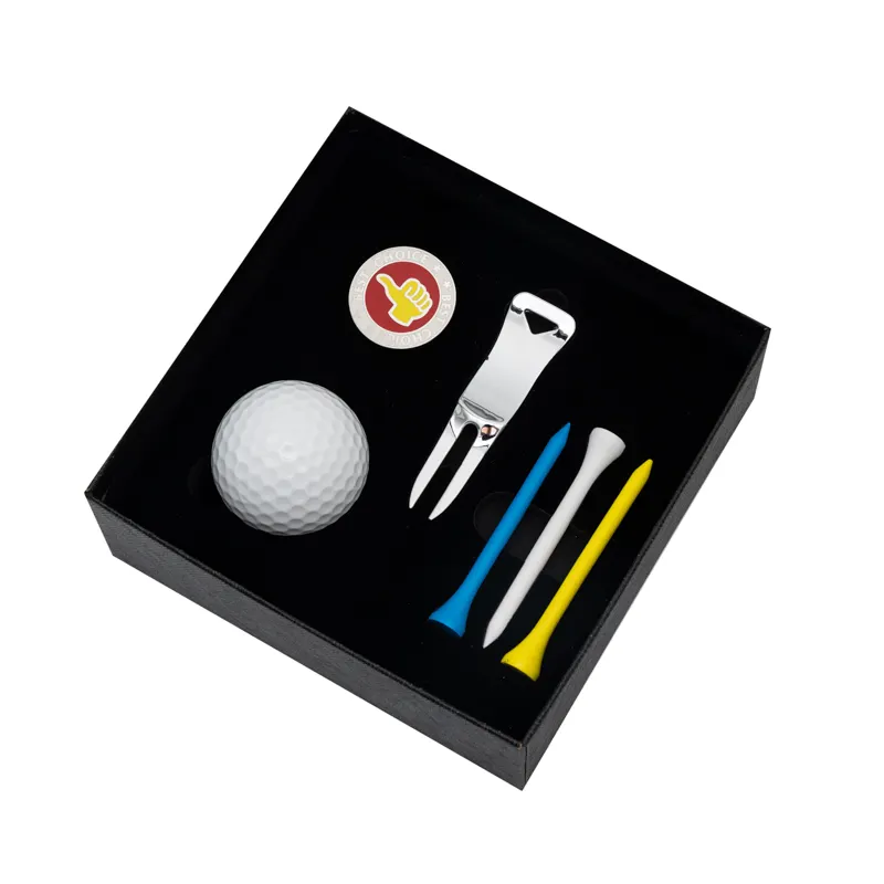 Herramientas de reparación de palos de golf accesorios de diseño de herramienta de pivote de reparación de divot de golf de metal con caja de regalo con logotipo personalizado