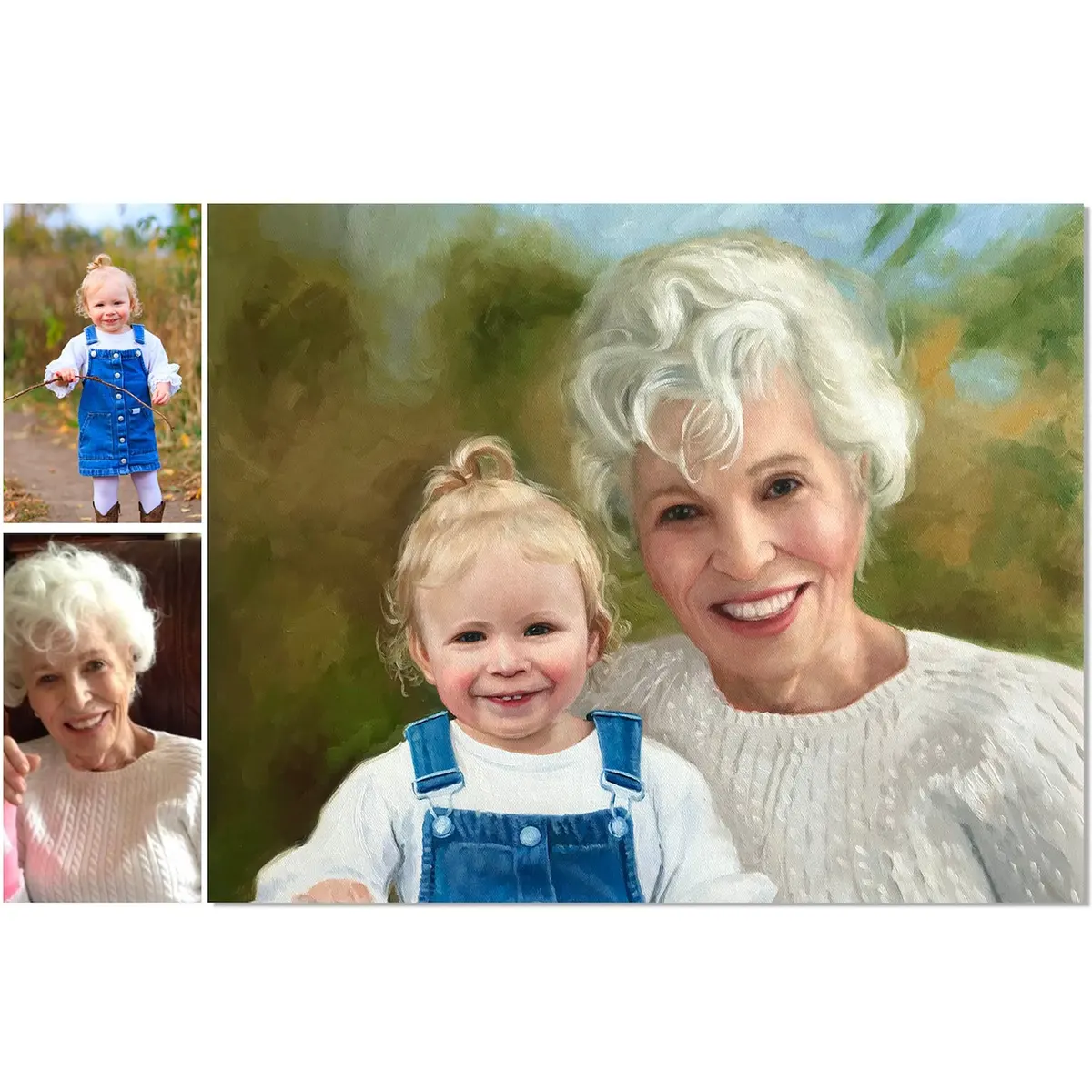Paesaggio personalizzato o ritratto foto alla pittura a olio ritratto di famiglia fondendo le foto dei propri cari dono commemorativo
