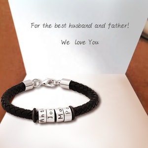 Hot Style American Herren Armband Custom Name Alphabet Leder gewebte Schnur Edelstahl Perlen Schmuck