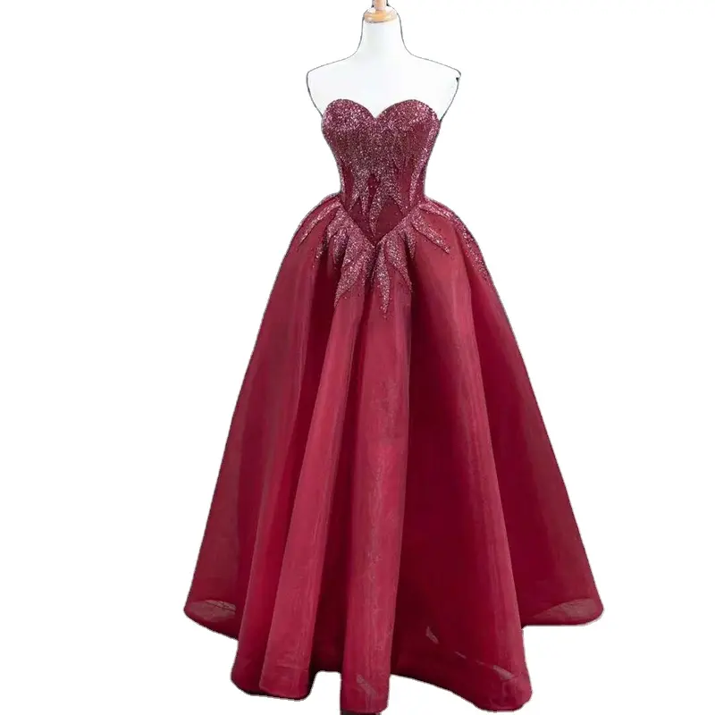 Serena Hill Vinho Vermelho do Querido Strapless Sexy Vestidos De Casamento De Luxo Beading Vestidos de Noiva Cor De Vinho Para As Mulheres HM67146