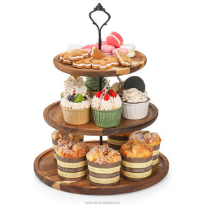 3 Tier gỗ <span class=keywords><strong>cupcake</strong></span> đứng, lớn Acacia bánh hiển thị đứng bằng gỗ tầng món tráng miệng đứng, mộc mạc <span class=keywords><strong>cupcake</strong></span> tháp cho đám cưới - Product Image 4