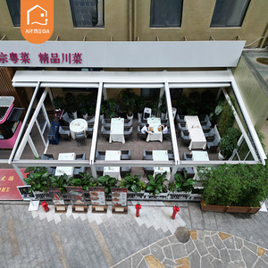 Büyük açıklıklı <span class=keywords><strong>12m</strong></span> balıksırtı alüminyum PVC <span class=keywords><strong>Gazebo</strong></span> restoran açık geri çekilebilir köy balkon için elektrik geri çekilebilir tente