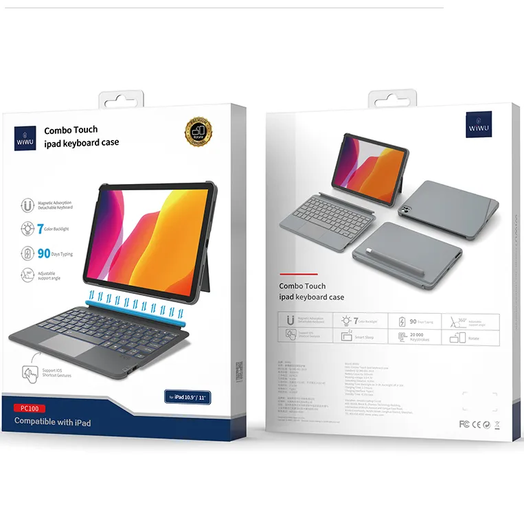 Лидер продаж, смарт-клавиатура WiWU с защитой от сна и портом USB C для зарядки, чехол для iPad с клавиатурой черного цвета
