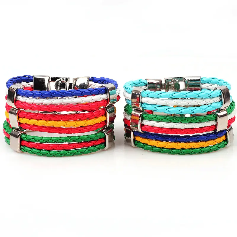 All'ingrosso la coppa del mondo personalizzato bandiera nazionale modello rosso intrecciato 287 paesi bandiera intrecciata braccialetti in pelle braccialetti regali