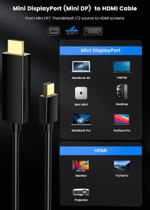 Cable adaptador Mini DisplayPort a HDMI 4K 60 Hz (1,8 m, 1,8 pies) para portátil, monitor y proyector. - Product Image 2