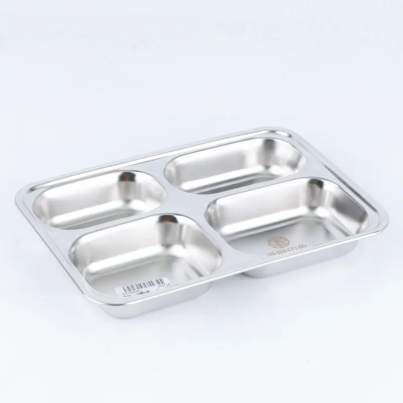 Best-seller aço inoxidável 4 compartimentos placas retangulares Bandeja Dinner Plate Set