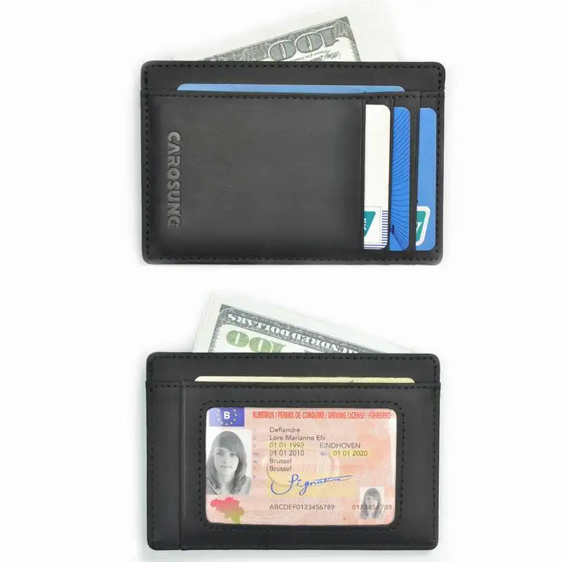 Portafogli porta carte di credito porta carte di credito in vera pelle di mucca RFID con tasca frontale minimalista all'ingrosso personalizzato per uomo con scatola