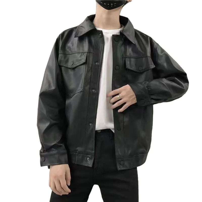 Penjualan langsung pabrik logo kustom jaket kulit bisnis modis kualitas tinggi untuk jaket pria