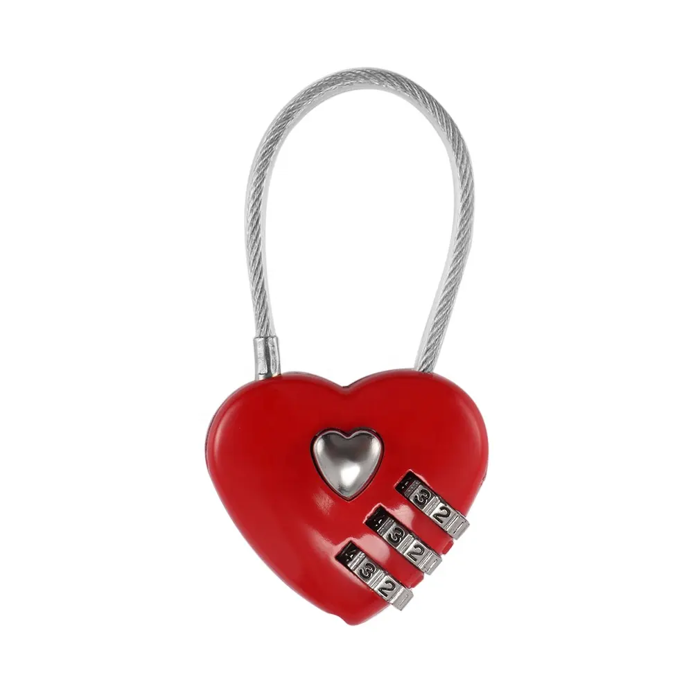 1 Pcs Coração Senha Lock Wire Rope Combinação Resettable Três Bit Digital Lock Cadeado Viagem Sacos Segurança Lock Girl Like