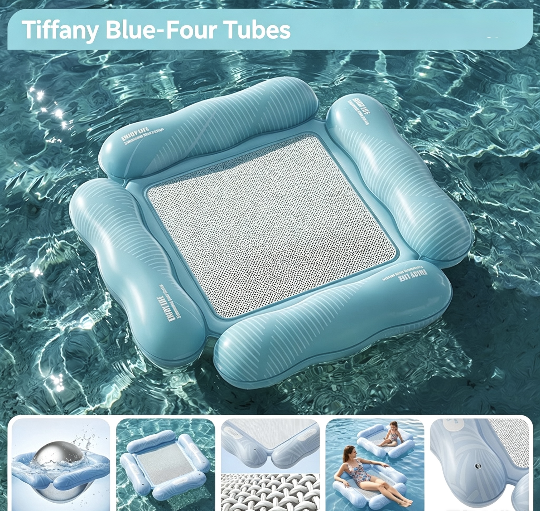 Azul - Cuatro tubos - Fila flotante azul Tiffany 110x100cm