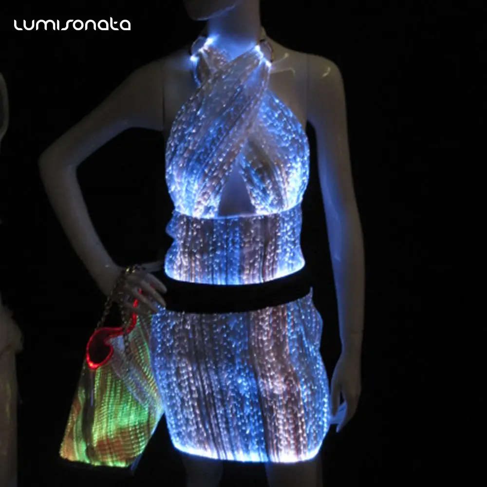 Vestido de dama de honor luminoso Led, banquete de noche, excelente fibra óptica