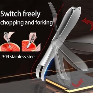 2-in-1 paslanmaz çelik karpuz çatal dilimleme kesici meyve kesici aletler paslanmaz çelik meyve çatalı kavun küp kesici - Product Image 2