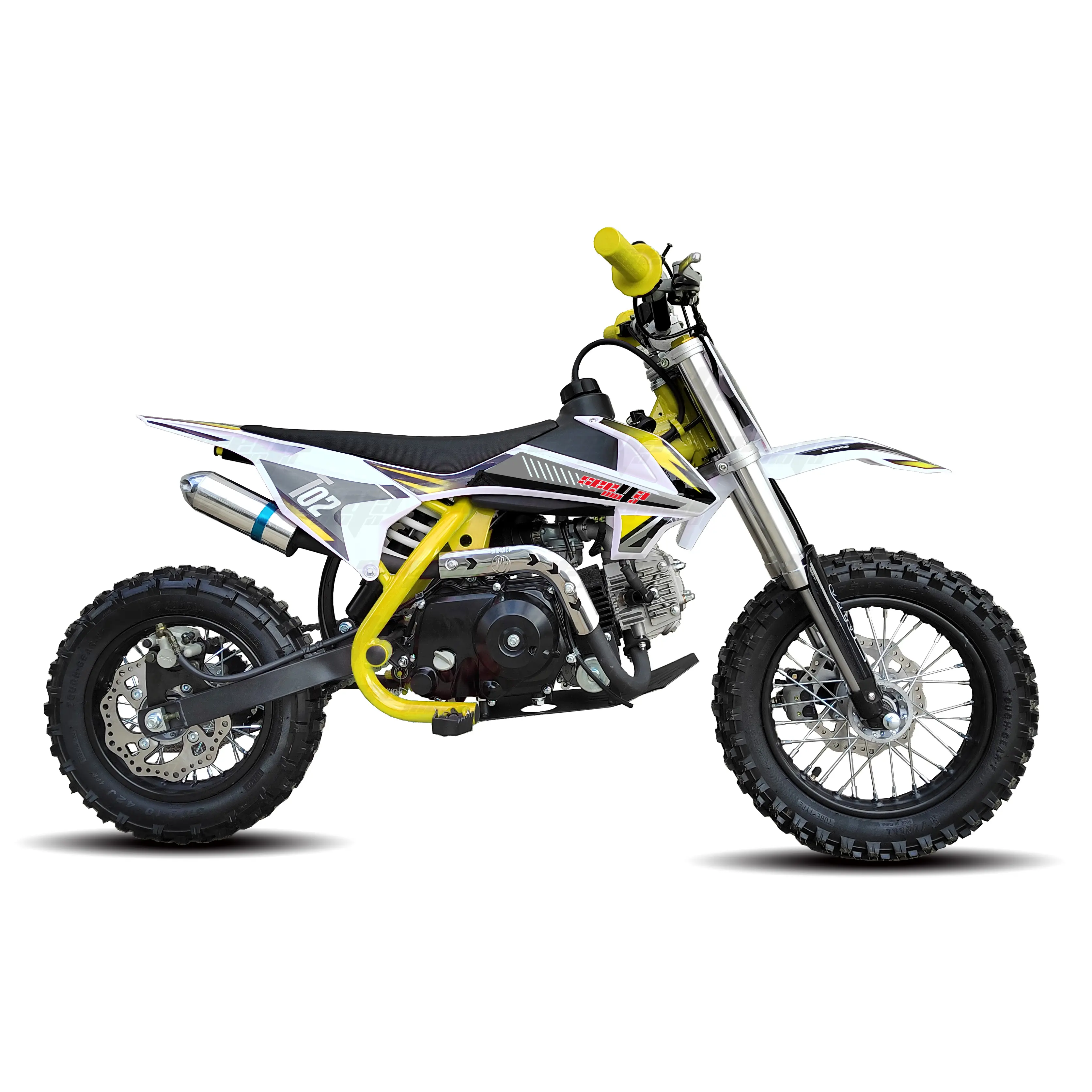 Moto tout-terrain jaune 110cc, 4 temps, cross, entièrement automatique, pit bike pas cher, dirt bike, cross moto T02 avec CE