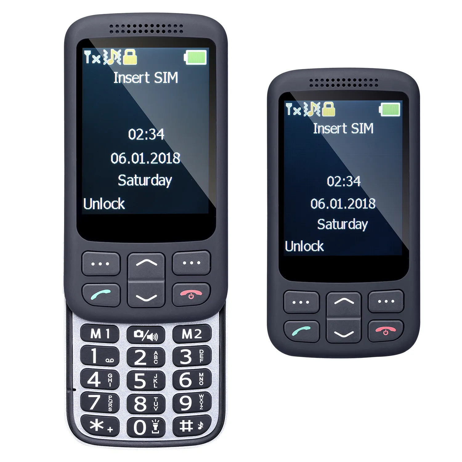 Slayt 2g taşınabilir basit kıdemli telefon büyük yazı tipi ve tuş takımı