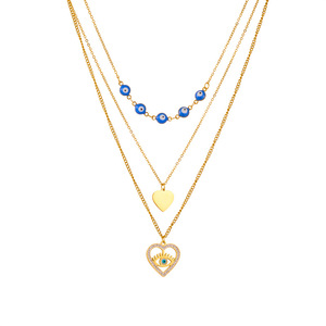 2024 New Arrival Non Tarnish 18k Gold Plated 316L Stainless Steel Multi Layer Blue Devil Eye Heart Pendant Necklace for Women <strong>Lu</strong>