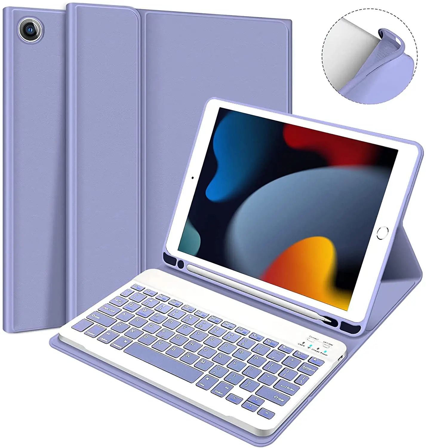 Tablet con custodia protettiva in pelle PU da 10.2 pollici con tastiera a colori e portapenne stilo per Ipad