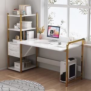 Modern Wooden and Metal <strong>Basics</strong> Corner Bookshelf Office <strong>Computer</strong> Study Studying Writing Table Desk With Storage Shelf Shelves - Product Image 4