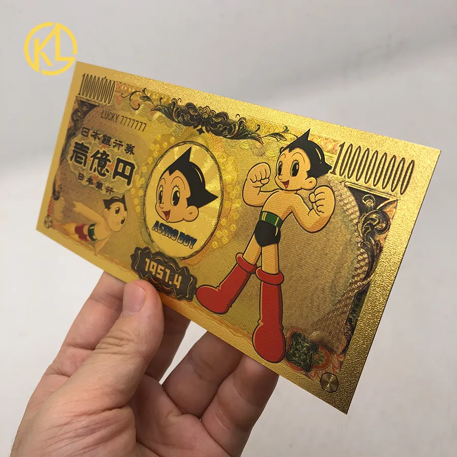 Japan Money Anime Cartoon Astro Boy Tetsuwan Atom Gold Plastic Banknote Cards for Collection