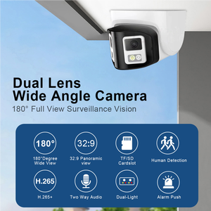 180 Degree Dual Lens IP Dome Camera Wide View Two <strong>Way</strong> Audio Full Color Panoramic AI IP PoE Ceiling Mount Fisheye Turret Camera - Product Image 2