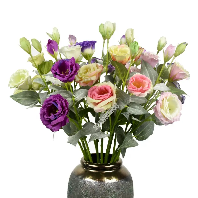 Flor de rosa artificial de eustoma, alta qualidade, preço de fábrica, 3 cabeças, decoração de casamento