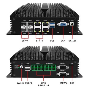 Mini PC Industrial sin ventilador Computadora de escritorio Atom C3758 4x10G SFP + 4 * LANs 4x Phoenix RS485 COM 2xDB9 RS232/485 COM Encendido automático - Product Image 5