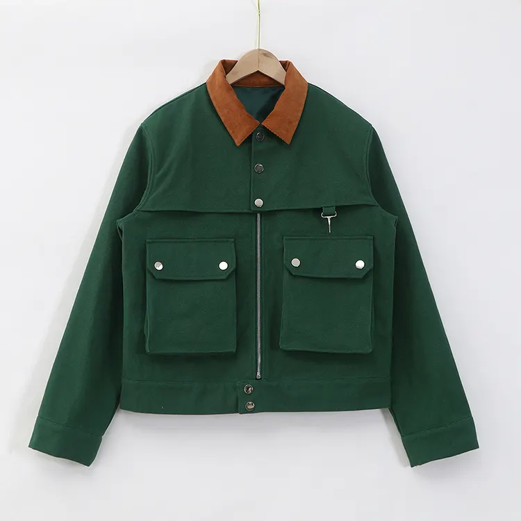 Toptan özel erkek yeni moda zeytin yeşil düz kış kargo cepler lüks tasarlanmış ceketler