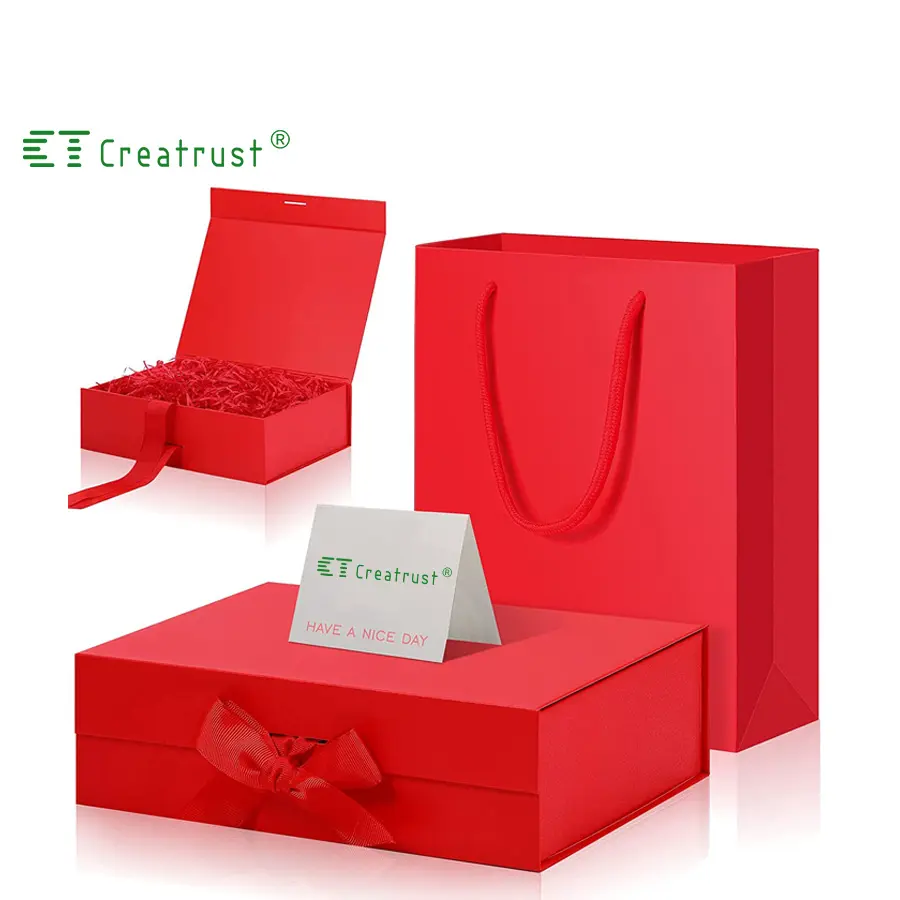 Creatrust yüksek kalite özelleştirilmiş takı hediye sarma kırmızı butik alışveriş kendi logo kraft kağıt torba ile Logo baskı