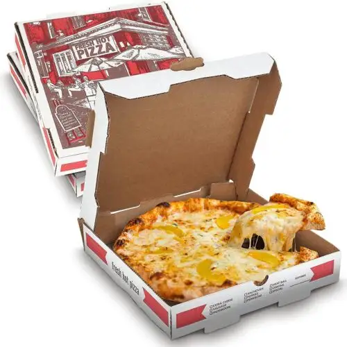 Cajas de papel Heepack para alimentos 12 "Impresión personalizada Desechable Eco Gift Mailer Cake Box E-flauta Papel corrugado blanco Caja de pizza