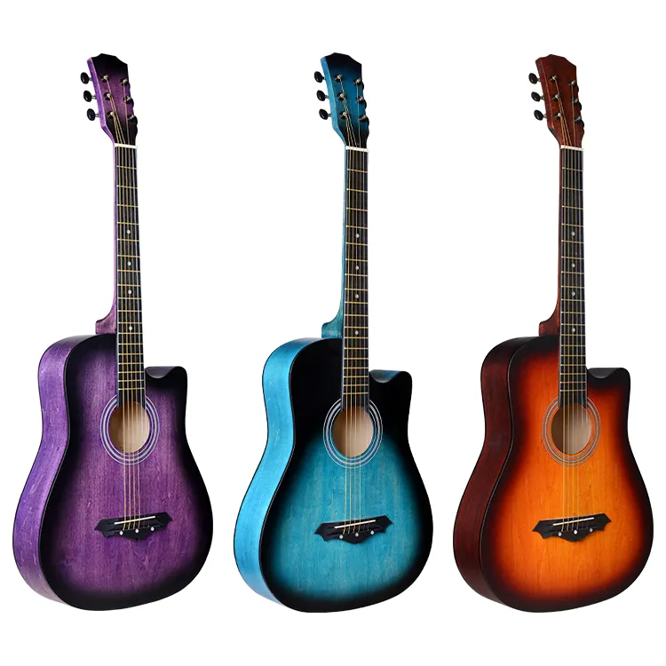 Musical instrumente Wholesaler preis OEM bunte 38 zoll akustische gitarre set aus China gitarre fabrik