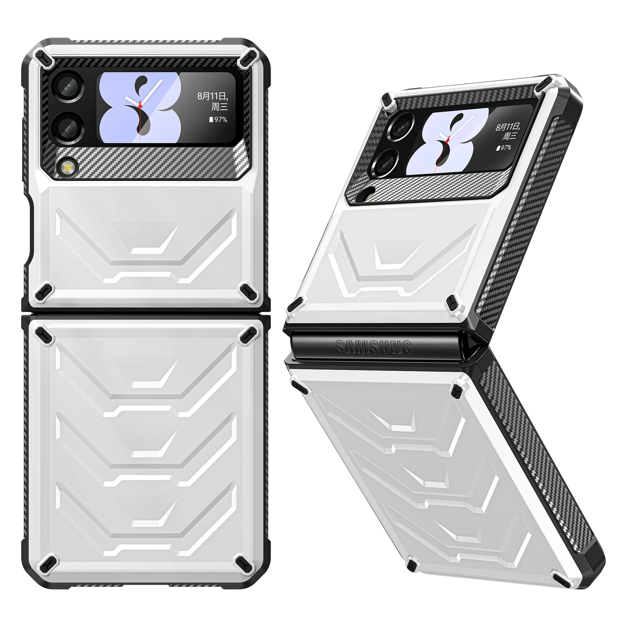 Luxury Armor TPU Telemóveis Para Samsung Galaxy Z Flip 3 Black White 5G Case Cover