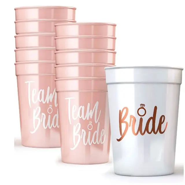 Copas de plástico para beber para despedida de soltera, artículos para decoraciones de boda, regalo para novia