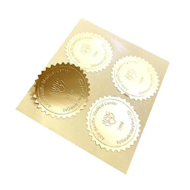 Feuille d'or en relief sceau autocollant bas quantité minimale de commande haute qualité 3d en relief métallique or autocollant avec Logo personnalisé