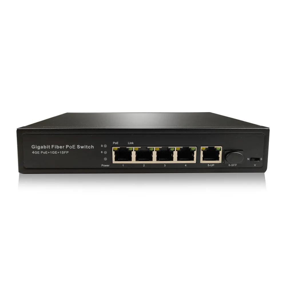 10/100/000Mbps 4 ports PoE avec 1 Gigabit RJ45 UP link et 1 go fibre optique SFP réseau commutateur PoE pour caméra IP CCTV