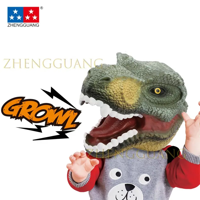 Zhengguang Toys 2024 nueva Máscara de dinosaurio látex Animal Halloween Cosplay máscara mandíbula dinosaurio cabeza máscara Juguetes