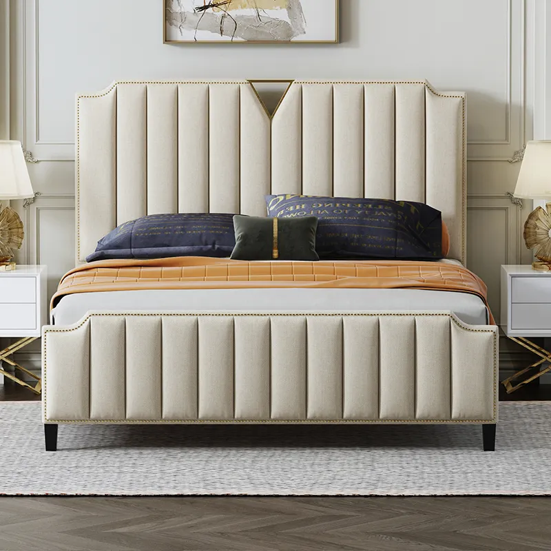 Conjuntos de cama de tecido e couro para casa, conjuntos de cama de luxo personalizados modernos para quarto