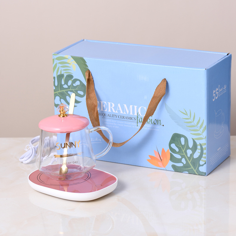 Taza de vidrio de temperatura constante Diamond-rosa