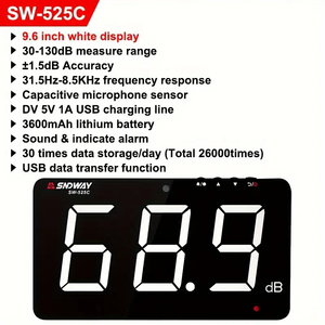 SNDWAY SW-525C 30至130 db数字声级计噪声监视器，带可充电电池USB - Product Image 2