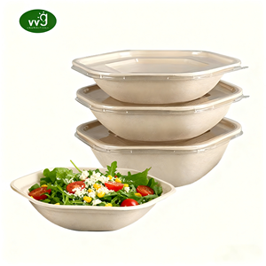 VVG Aanpasbare Biologisch Afbreekbare 1600ml 1300ml 1000ml 750ml Zeshoekige Saladekom van Suikerrietbagasse met Deksel voor Voedselverpakkingen - Product Image 1