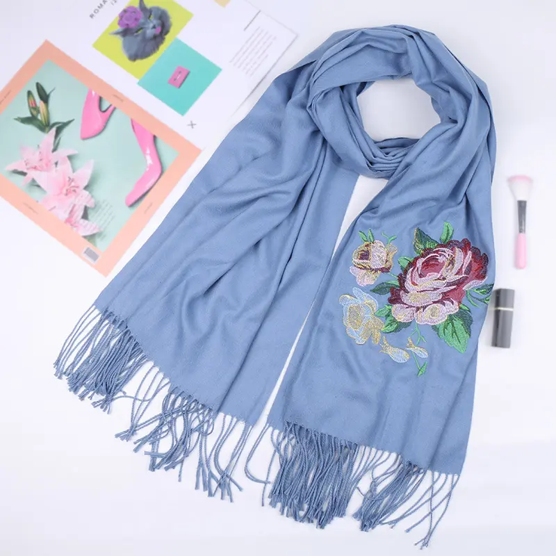 Fashion Winter Soft Pashmina Scarf Ladies Scarves Shawls Warm Wholesale Custom Tassel Embroidery Cashmere Scarf Women