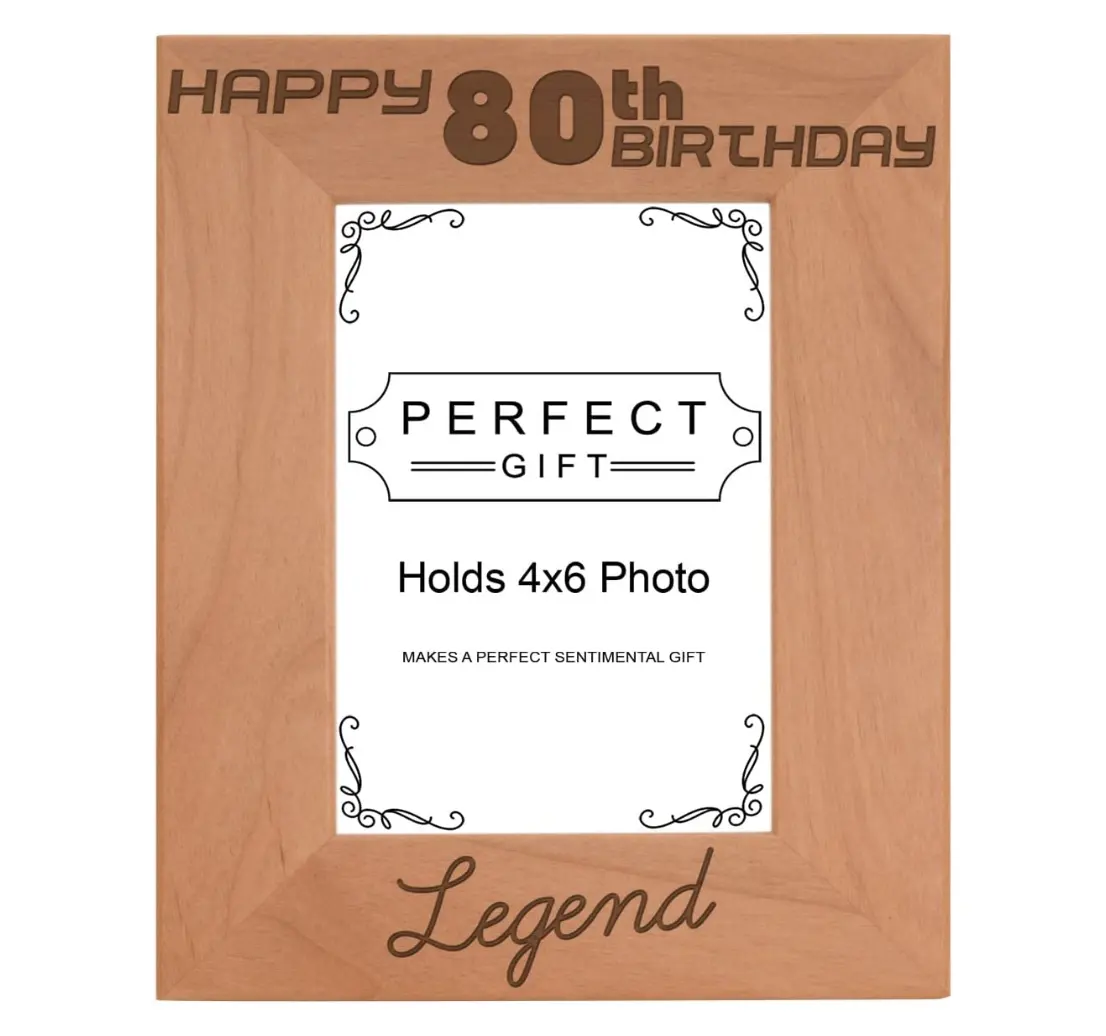 80th regali di compleanno per le donne Happy 80th Birthday Legend ritratto inciso in legno cornice per foto 4x6