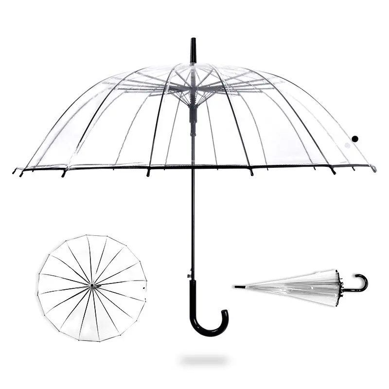 Оптовая продажа, рекламные прямые прозрачные зонты и прозрачный зонтик из ПВХ 16K для свадебного подарка