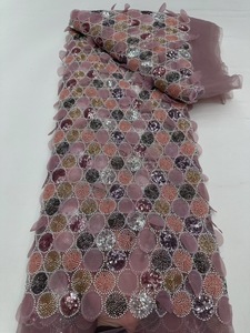 Ni. Ai phong cách mới mô hình tròn sáng bóng <span class=keywords><strong>sequin</strong></span> ren vải lưới <span class=keywords><strong>sequin</strong></span> đính cườm ren lưới vải quần áo phụ kiện vải ren - Product Image 3