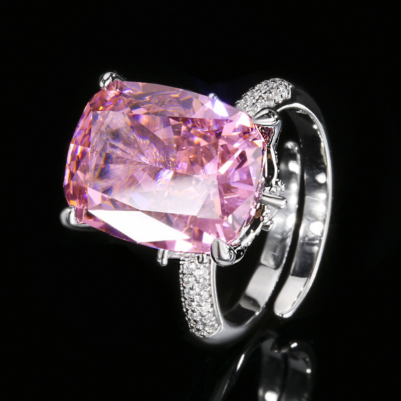 adjustable size Ice Flower cut deep pink rhinestone ring