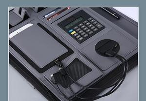 Di động có thể sạc lại A4 không dây sạc da thư mục điện thoại di động kinh doanh tài liệu cầm tay dây kéo tập tin thư mục danh mục đầu tư - Product Image 3